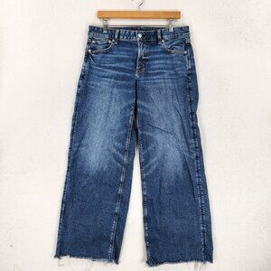 American Eagle Jeans Womens 8 Blue Low Rise Baggy Wide Leg Raw Hem Denim